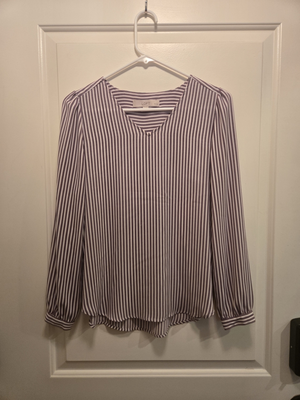 LOFT Women's Purple Striped Long-Sleeve Blouse